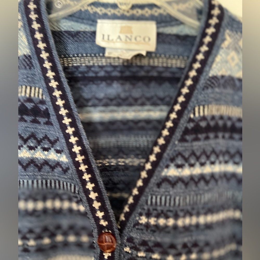 Ilanco Cardigan Sweater blue tones sz M vintage - Picture 4 of 6